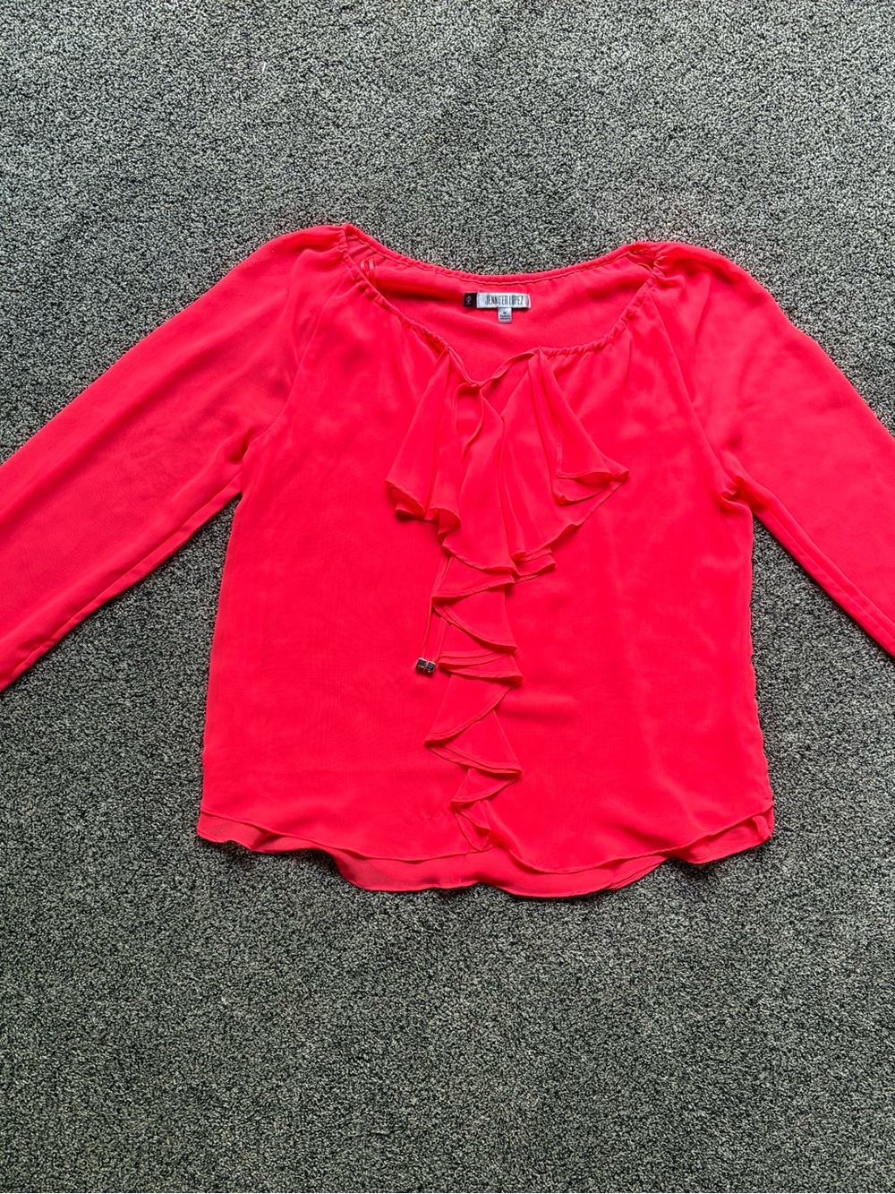 Jennifer Lopez Neon Coral Orange Sheer Summer Blouse, Size Medium